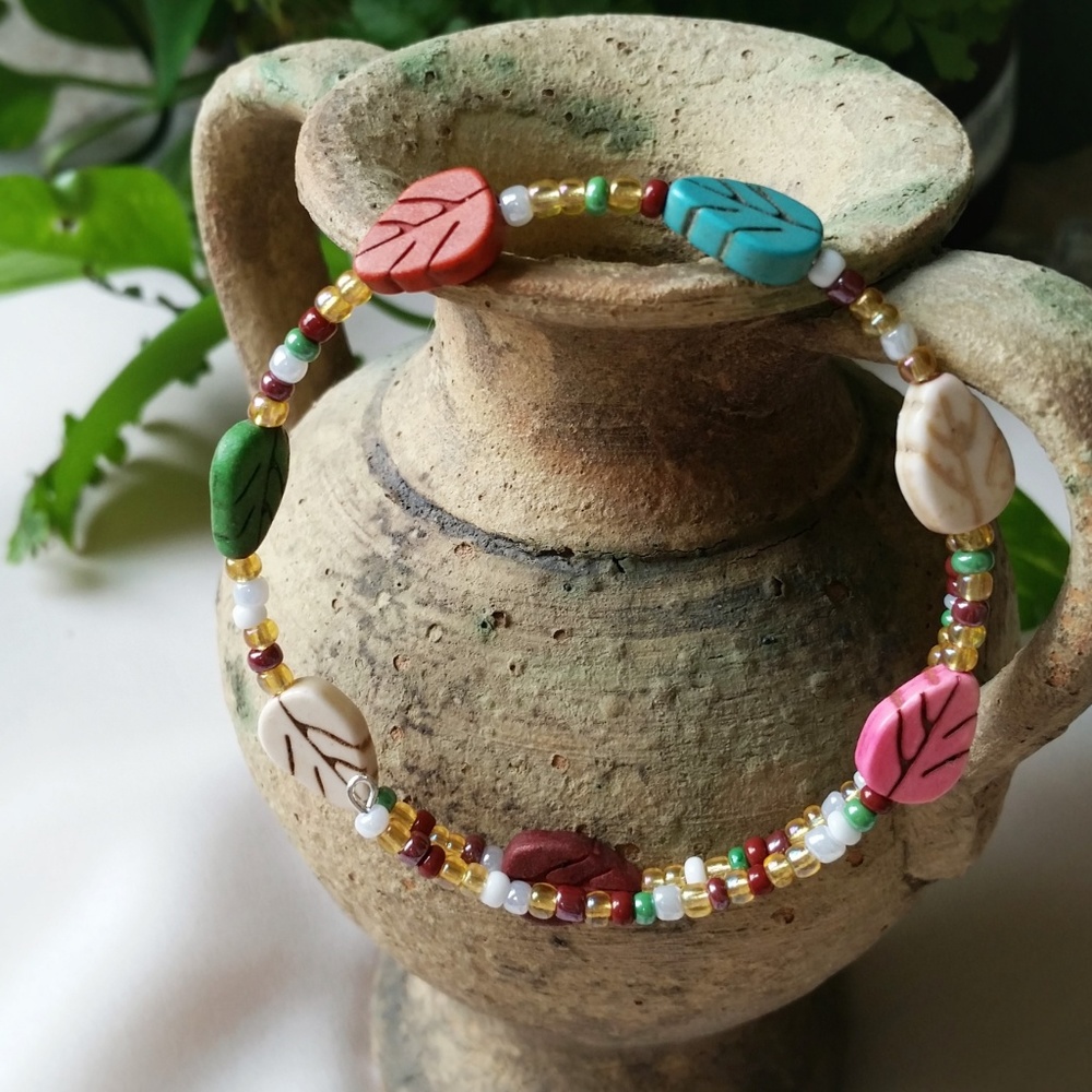Multi-color acrylic leaves wrap bracelet